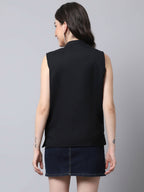 Even Apparels Black Linen Cotton Open Front Women's Waistcoat