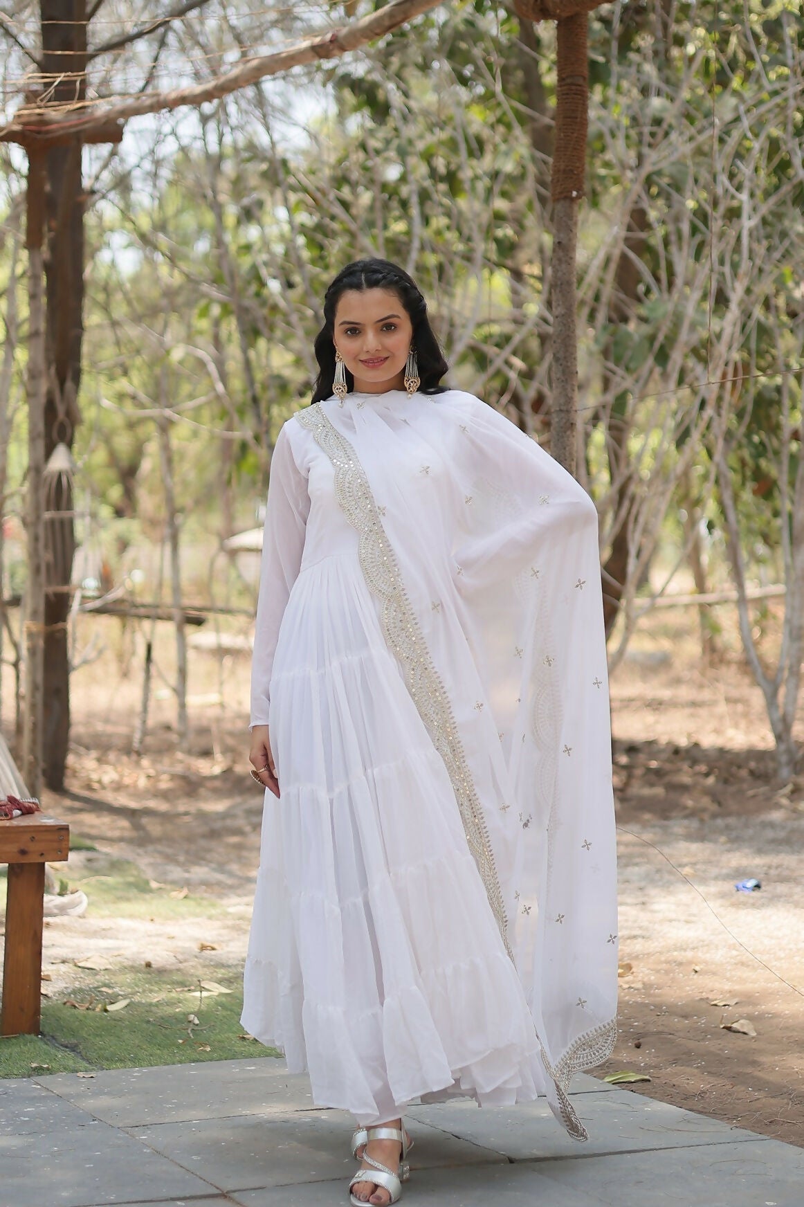 Joban Fashion White Georgette Sequence Embroidery Work Kurta Set - Distacart