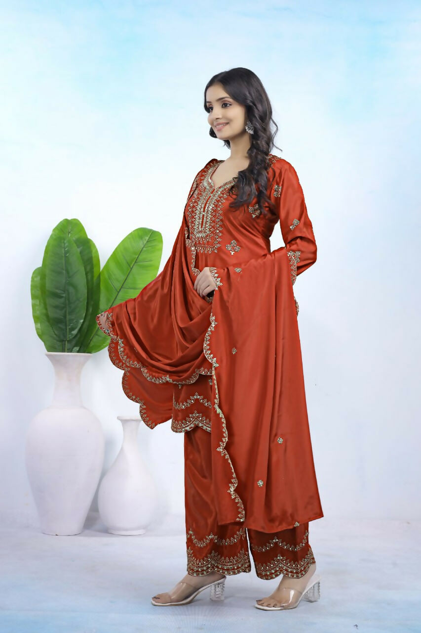 Joban Fashion Maroon Crepe Embroidered Sharara Set - Distacart