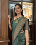 DEIANA'S Beautiful Designer Golden zari Soft Lichi Silk Saree - Green