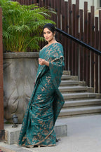 Beatitude Green Cotton Floral Jamdani Saree