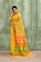 Piyari Fashion Women's Yellow Embellished Cotton Blend Jamdani Saree - Distacart