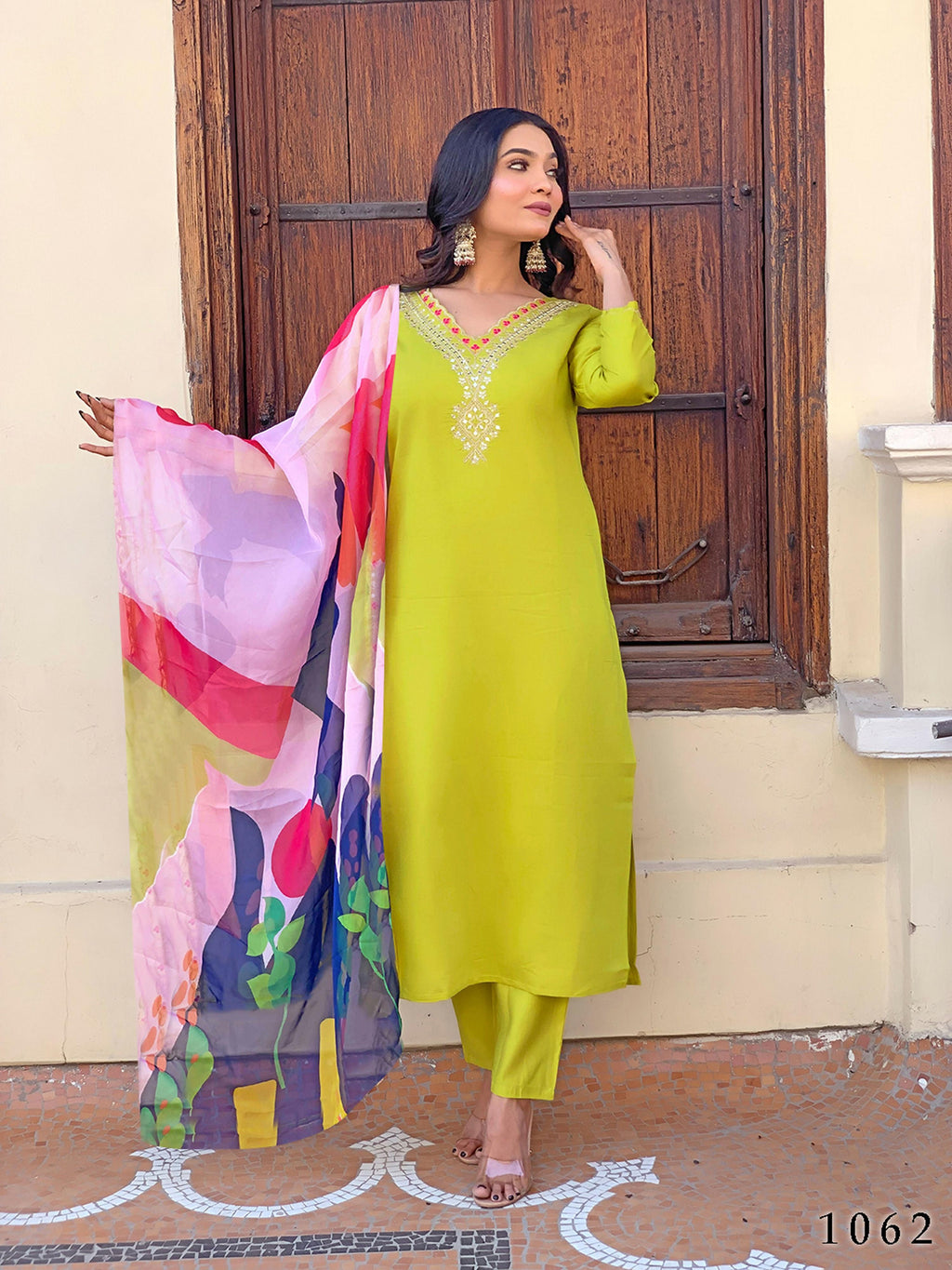 Partywear Designer Viscose Lemon Stitched Suit With Dupatta - Tanisha