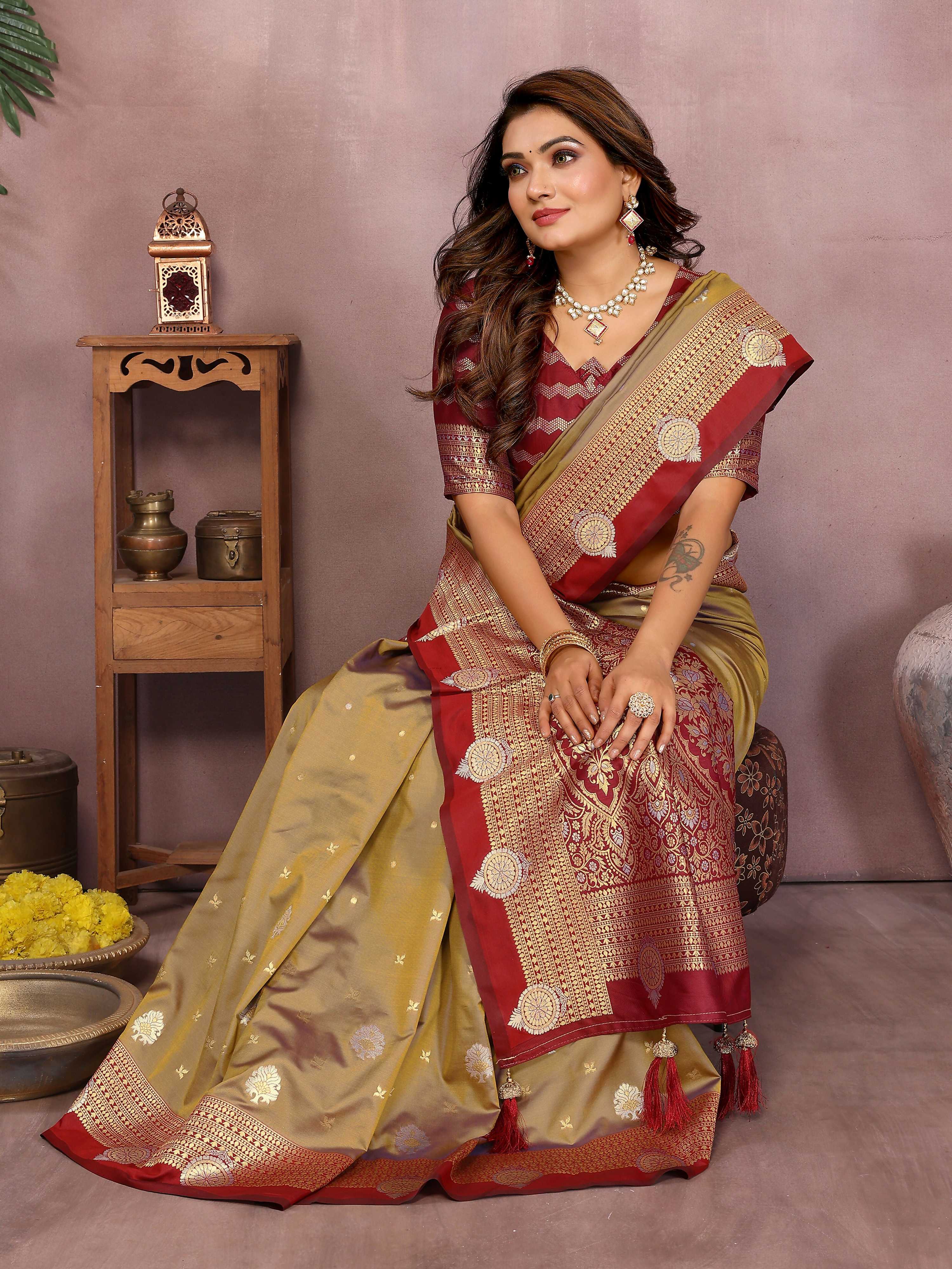 Aastha Fashion Light Brown Silk Sarees Weaving Saree - Distacart