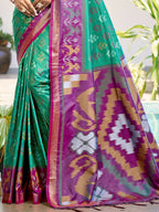 Shree Shyam Fashion Pochampalli Silk Rama Green Saree - Distacart