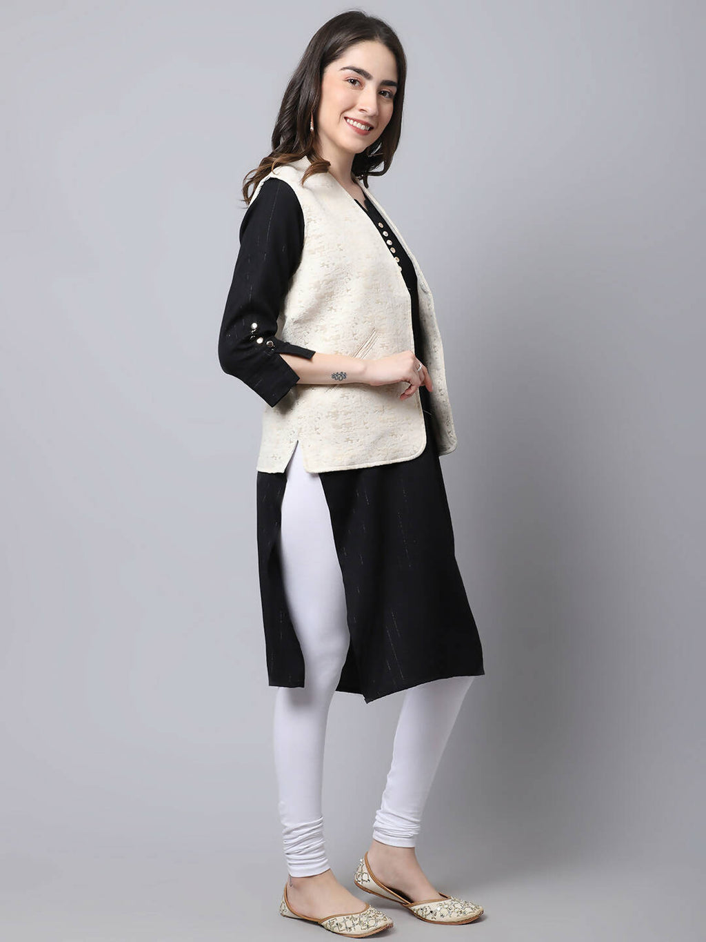 Even Apparels Cream 100% Viscose Rayon Open Front Gillet - Distacart