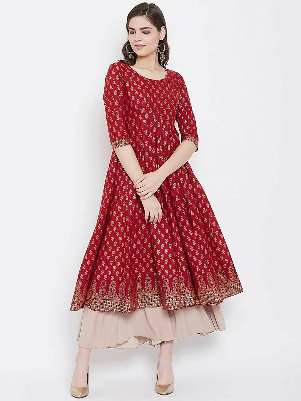 Cheera Embellished Daily Wear Cotton Blend Kurta - Red