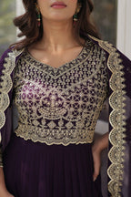 Joban Fashion Wine Georgette Sequence Embroidery Work Kurta Set - Distacart