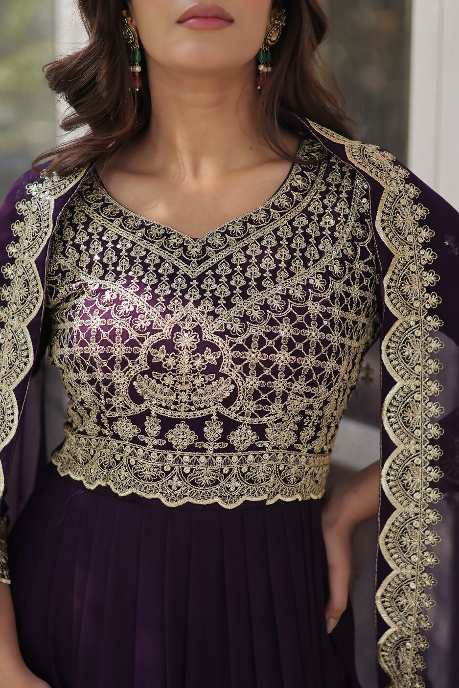 Joban Fashion Wine Georgette Sequence Embroidery Work Kurta Set - Distacart