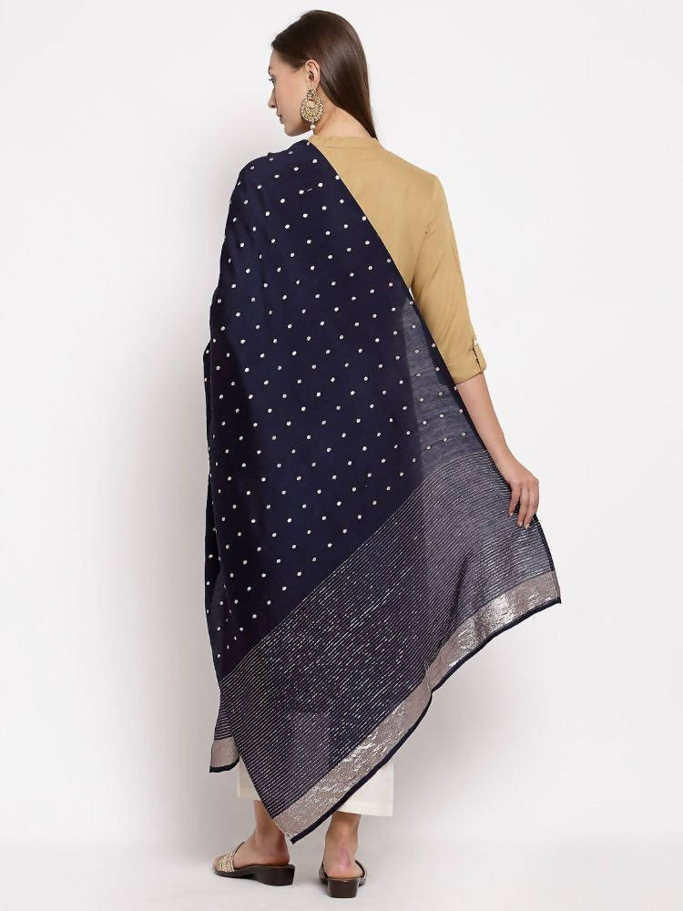 Myshka Women's Navy Blue Georgette Print Casual Dupatta