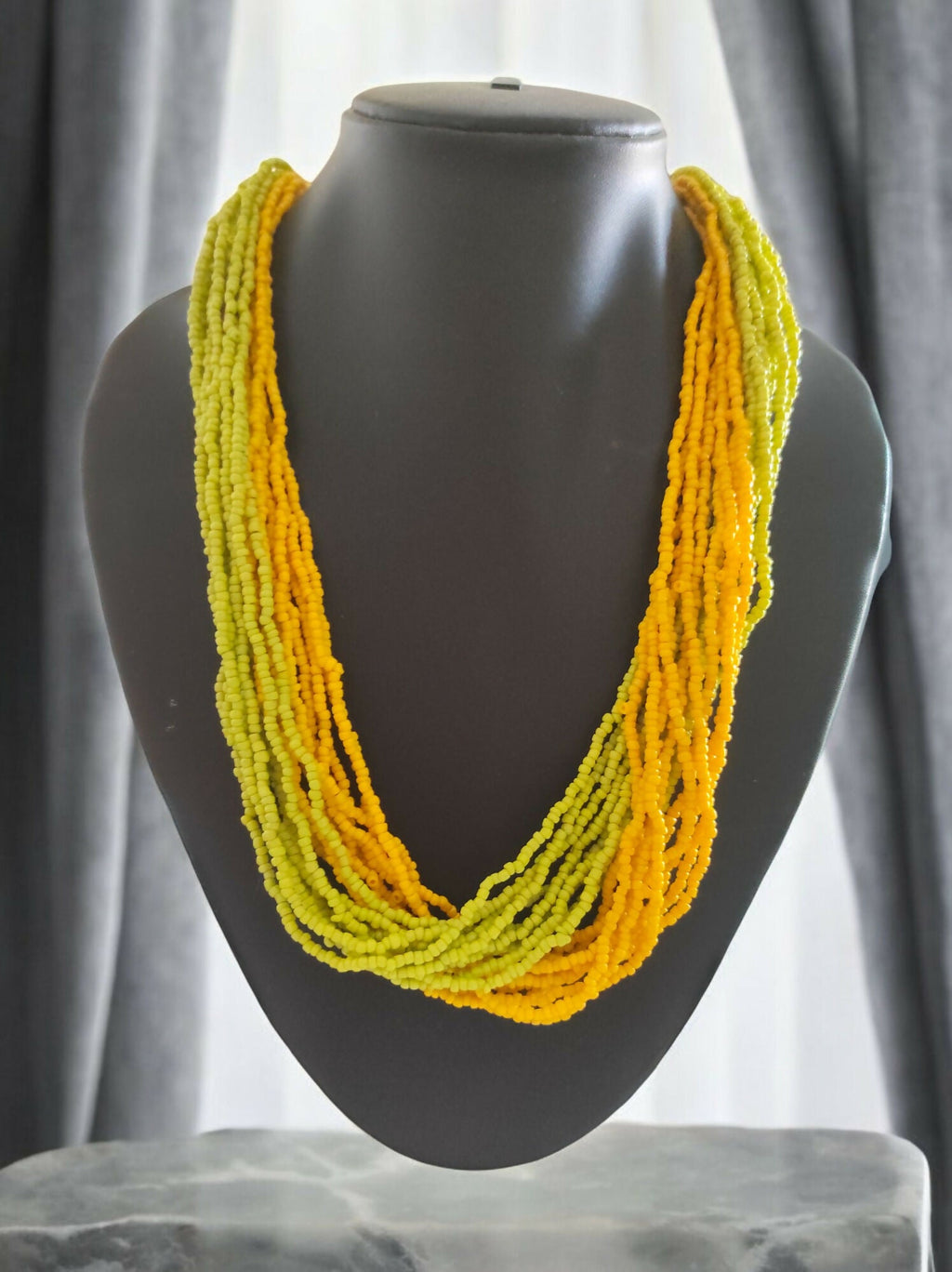 Inhanns Handmade Beaded Multilayer Necklace, 20 Layers - Neon Green & Yellow