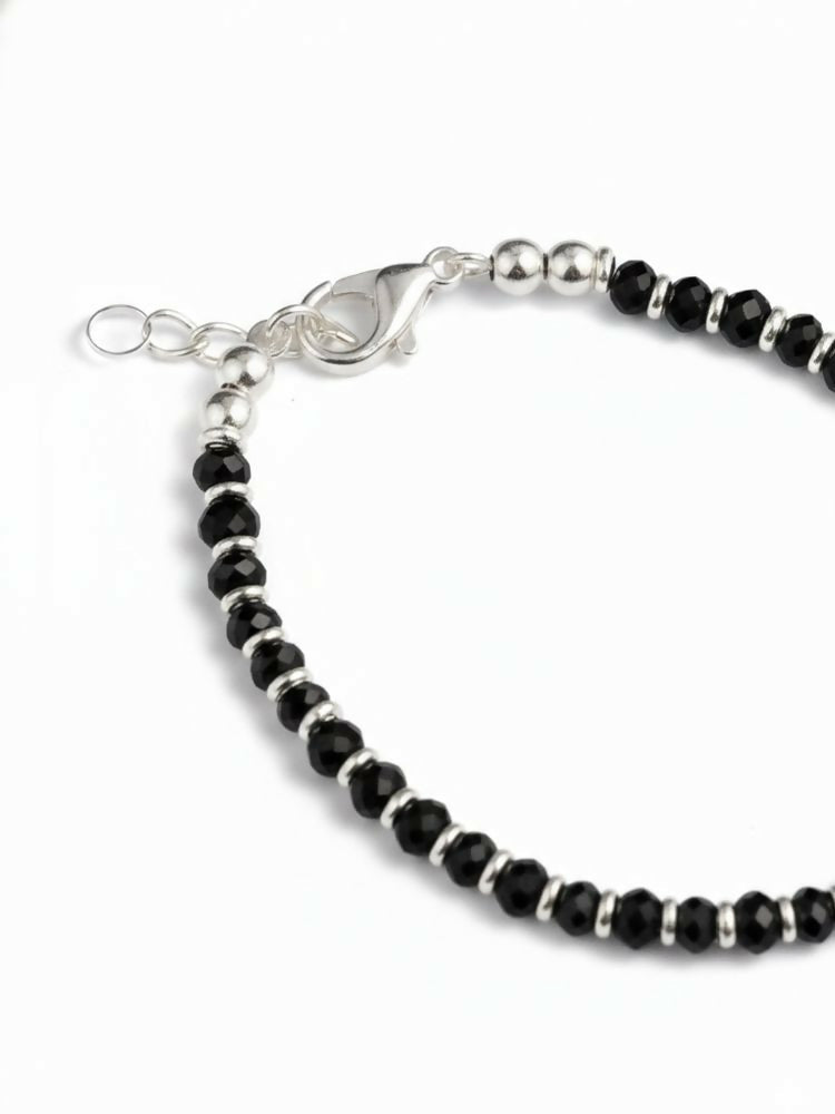 NVR Women Silver Plated Black Beaded Adjustable Bracelet - Distacart