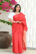 Beatitude Red Cotton Ghicha Pallu Saree