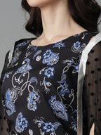 Ahalyaa Women's Black Color Crepe Digital Print Top Skirt With Shrug - Distacart