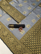 DEIANA'S Beautiful Designer Golden zari Soft Lichi Silk Saree - Grey