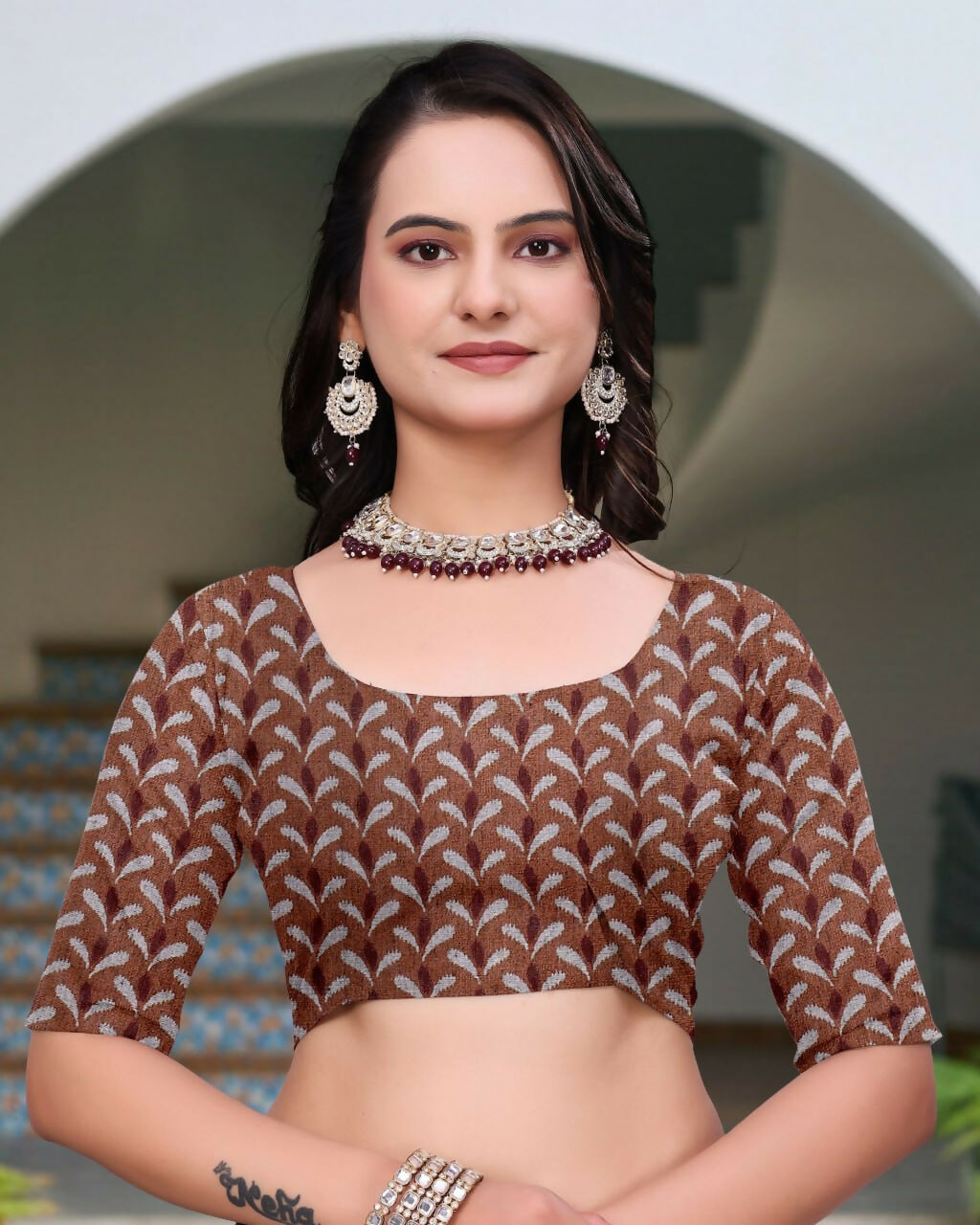 Prime Volt Women's Brown Printed Mal Cotton Saree with Designer Blouse Piece - Distacart