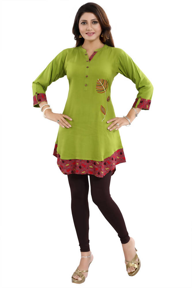 Snehal Creations Gorgeous Designer Green Rayon Embroidery Tunic