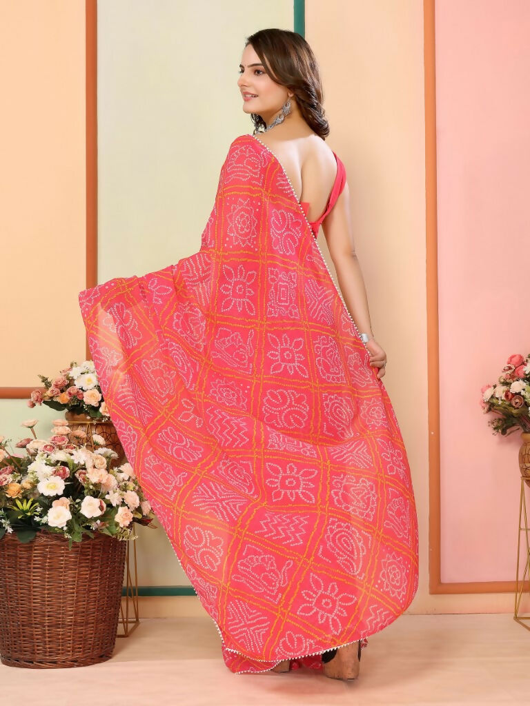 Red Georgette Designer Printed Ready To Wear Saree - Elite