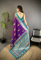 Joban Fashion Purple Banarasi Soft Silk Peacock Butta Work Saree - Distacart