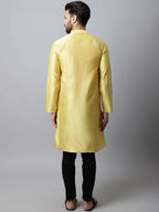 Even Apparels Yellow Color Art Silk Banarsi Silk Men's Kurta With Band Collar (BS017) - Distacart