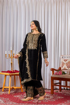 Joban Fashion Black Velvet Sequence Embroidery Work Kurta Set - Distacart