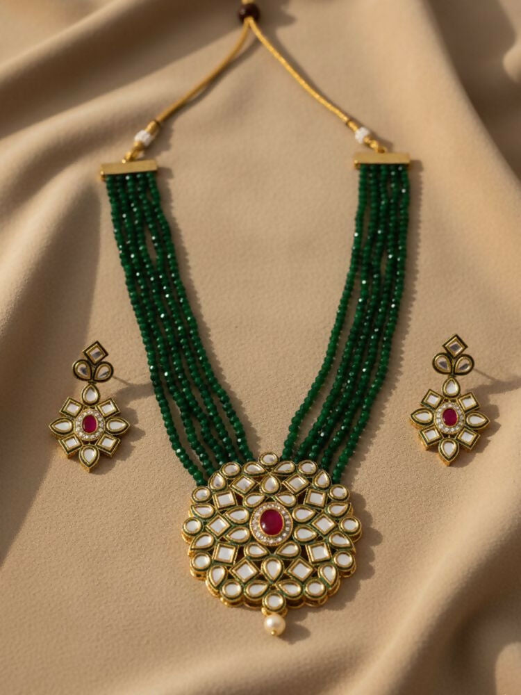 NVR Women Gold Plated Green Kundan Jewellery Set - Distacart