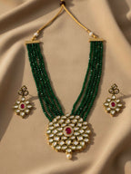 NVR Women Gold Plated Green Kundan Jewellery Set - Distacart