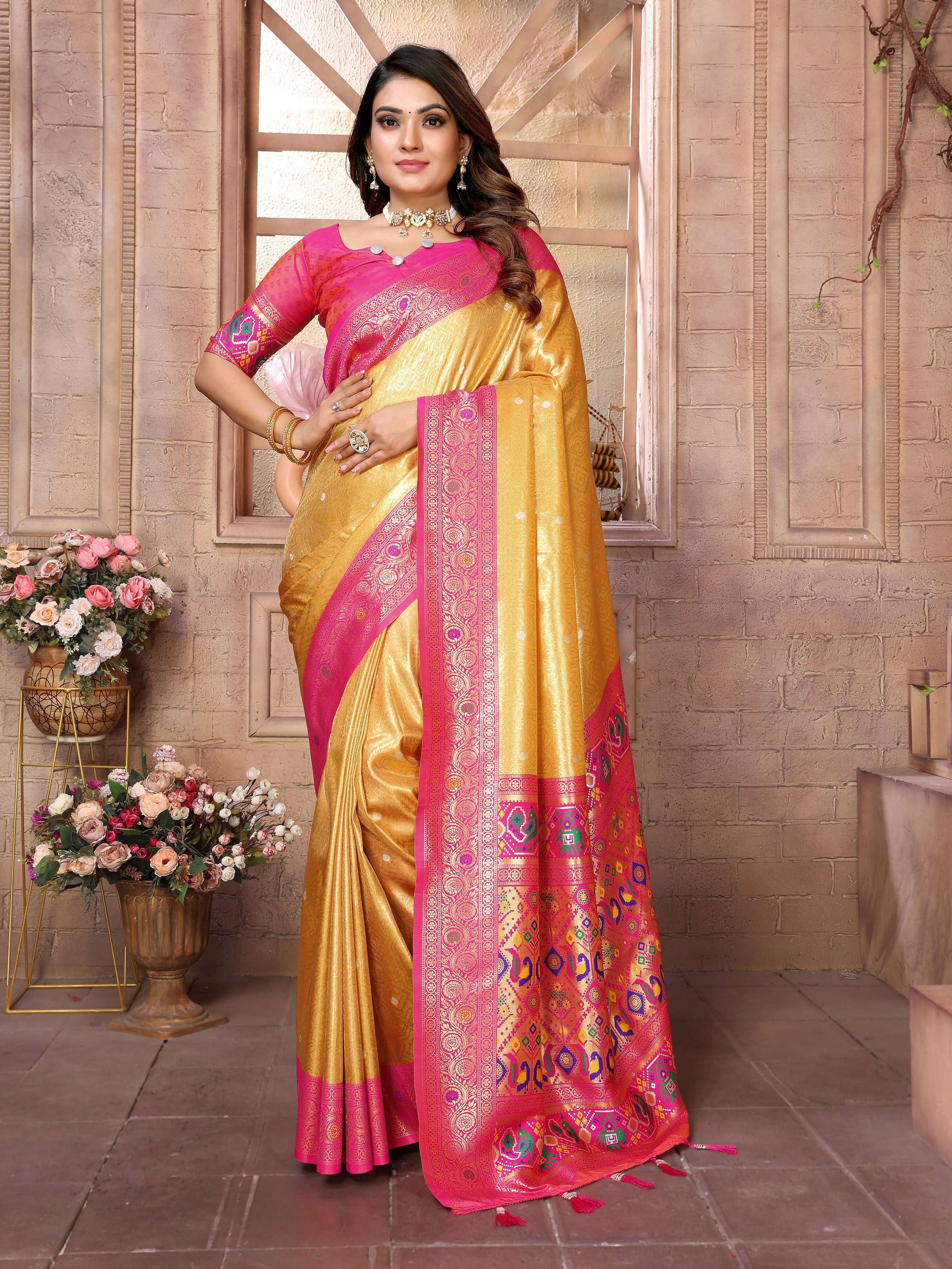 Aastha Fashion Yellow Banarasi Tissue Silk Weaving Saree - Distacart