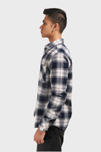 Xkind Men's Navy Blue Flannel Checks Regular Fit Shirt