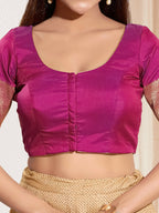Joban Fashion Purple Taffeta Silk Padded Blouse With Round Neck Elbow Sleeves - Distacart