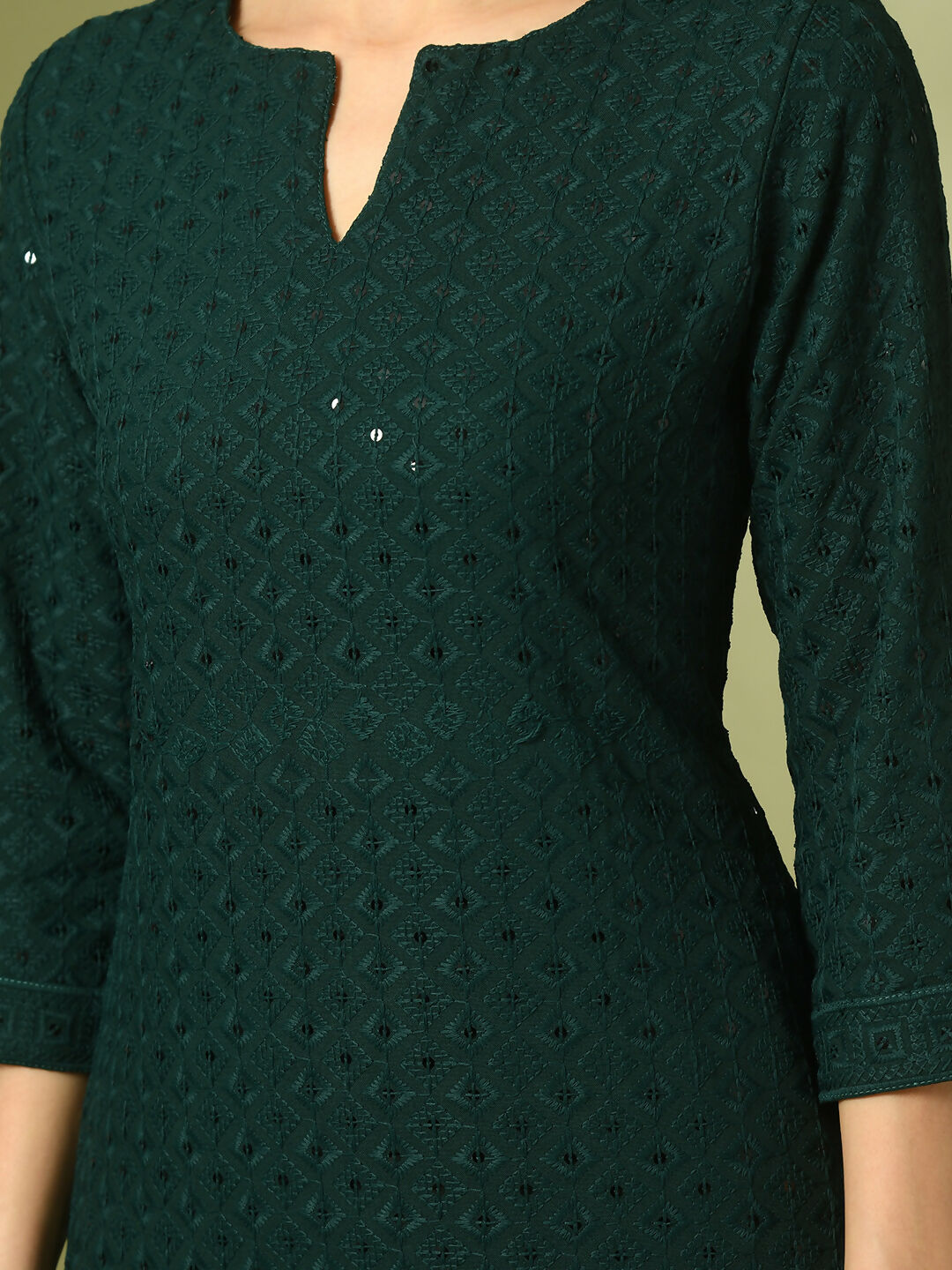 Myshka Women's Green Embroidered Cotton Straight Party Kurta Set