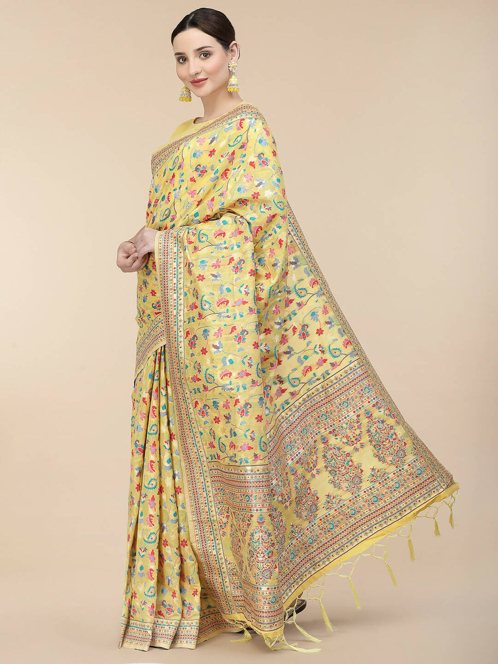 Yellow Silk Blend Woven Design Saree With Unstitched Blouse Piece - Aloki