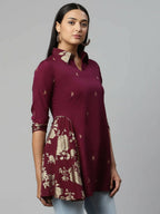 Ahalyaa Women Wine Crepe Printed Tunic - Distacart