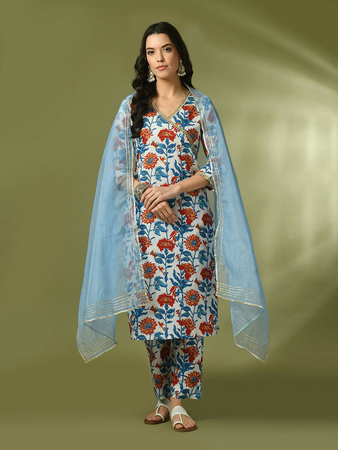 Myshka Women's Multi Printed Cotton Straight Party Kurta Set With Dupatta