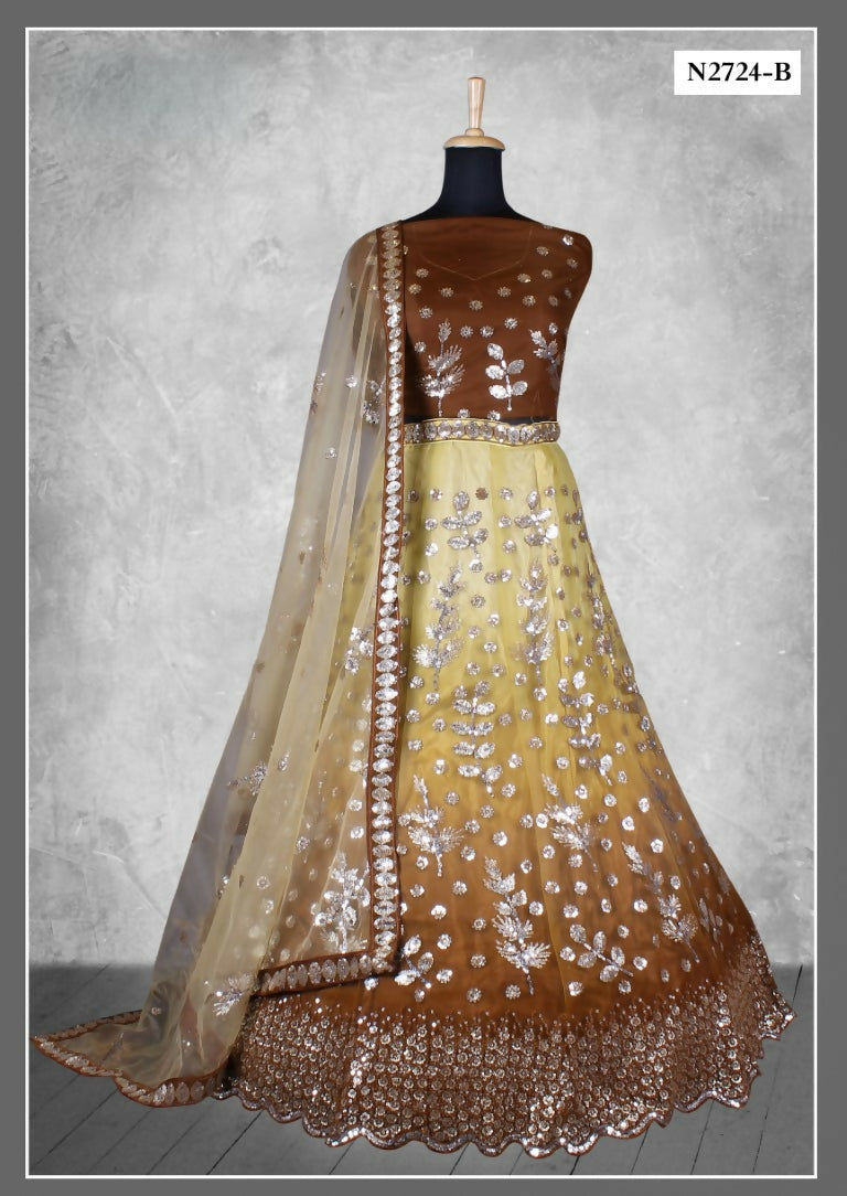 Mustard Net Thread With Sequence Work Lahenga Choli - Nimaya Ishani