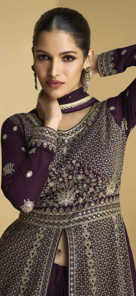 Vastranavya Purple Georgette Embroidered Sequins Work Anarkali Style A Line Suits