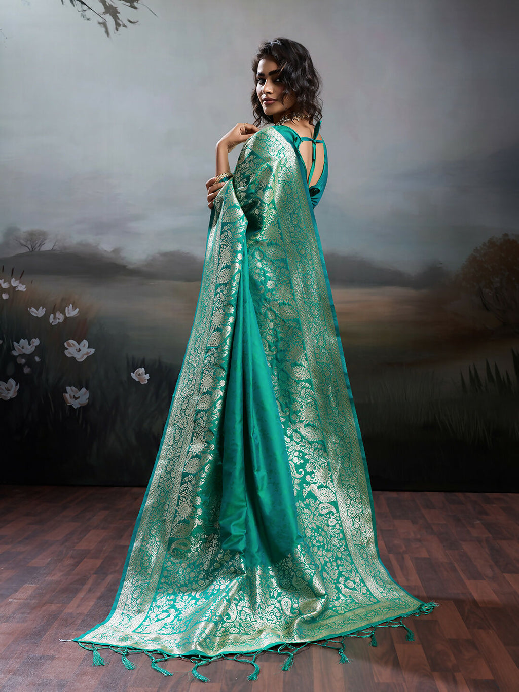 Shree Shyam Fashion Rama Silk Blend Saree - Distacart