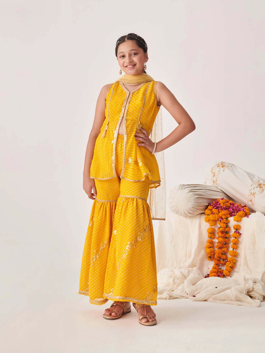 Joban Fashion Girl's Yellow Color Sharara Set
