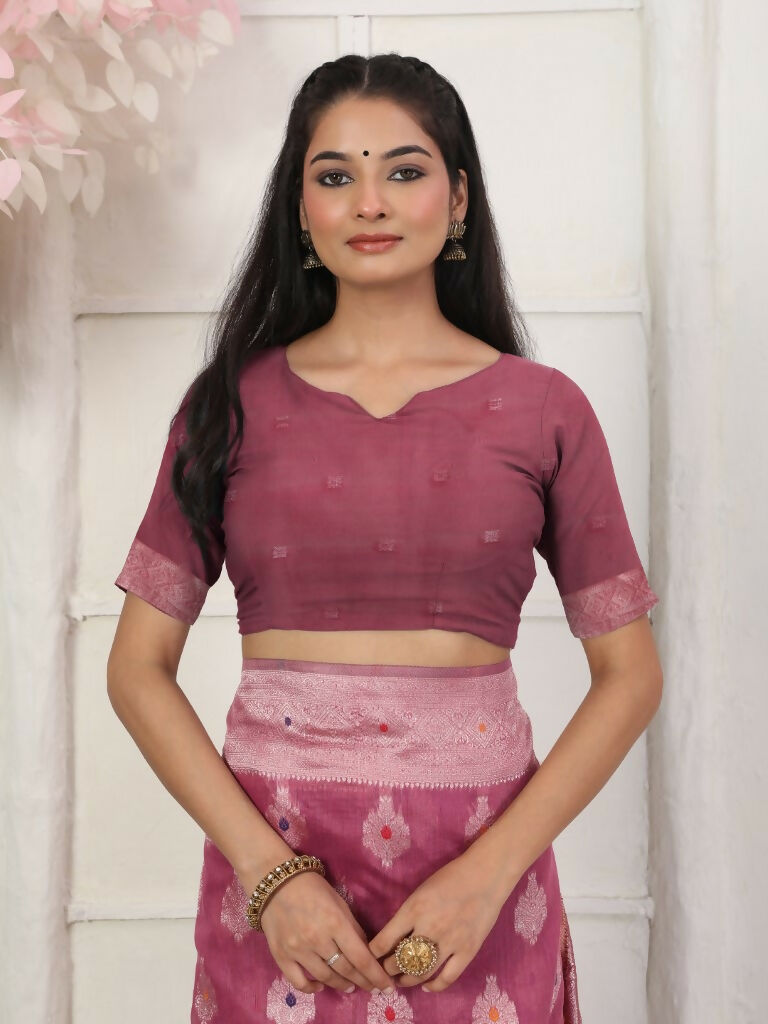Shree Shyam Fashion Linen Cotton Pink Saree - Distacart