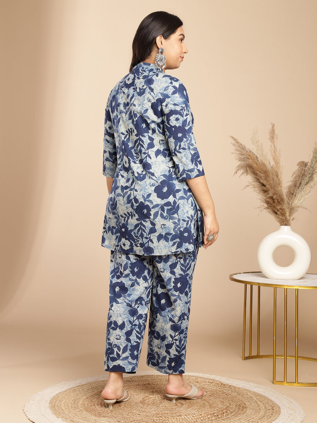 Janasya Dark Cotton Floral A-Line Top & Bottom Set - Distacart