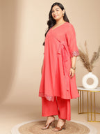 Janasya Angrakha Muslin Peach Solid V-Neck Kurta & Bottom - Distacart