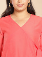 Janasya Angrakha Muslin Peach Solid V-Neck Kurta & Bottom - Distacart