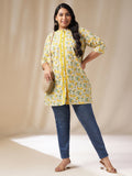 Janasya A-Line Cambric Off White Floral Band Collar Tunic