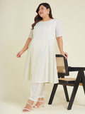 Janasya Light Dobby Cotton Self Design A-Line Kurta Set - Distacart