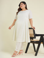Janasya Light Dobby Cotton Self Design A-Line Kurta Set - Distacart