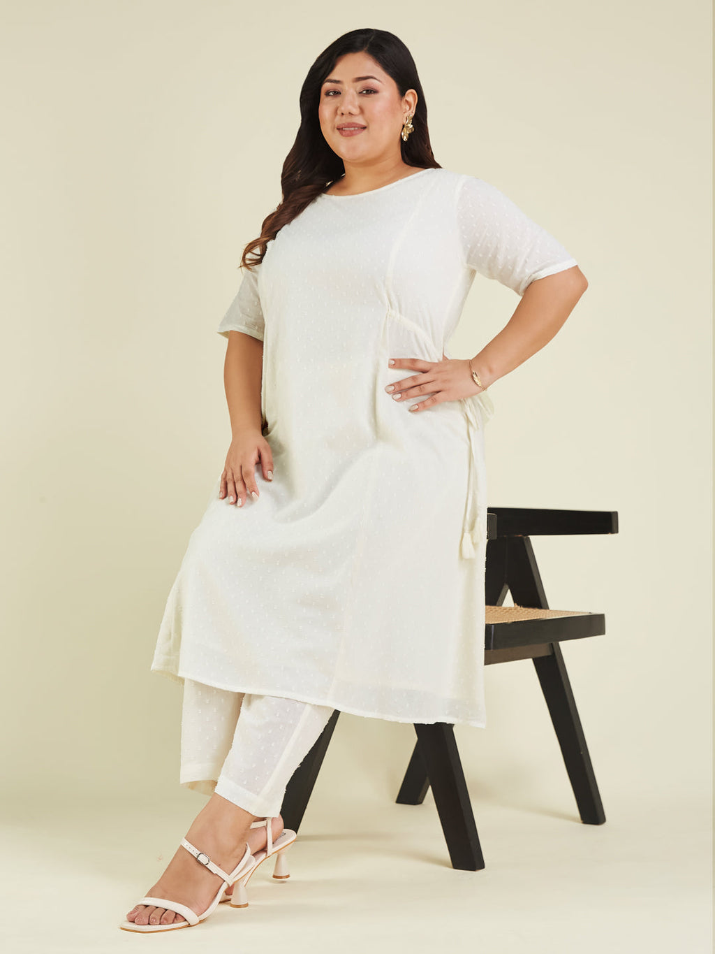 Janasya Light Dobby Cotton Self Design A-Line Kurta Set - Distacart