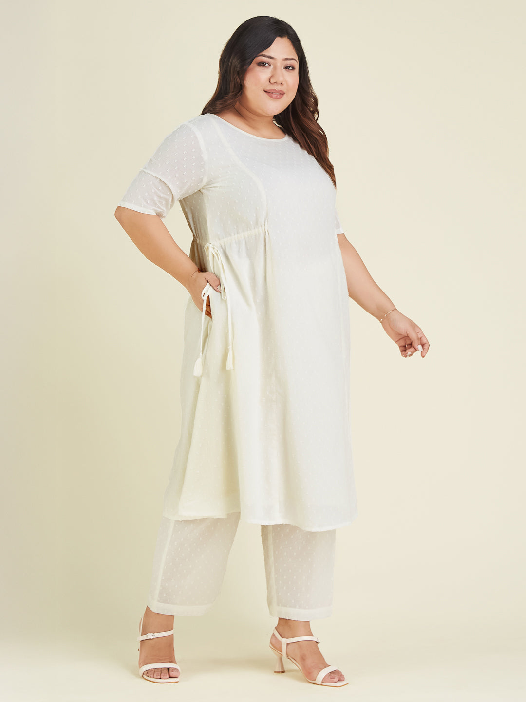 Janasya Light Dobby Cotton Self Design A-Line Kurta Set - Distacart