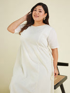 Janasya Light Dobby Cotton Self Design A-Line Kurta Set - Distacart