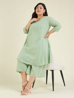 Janasya Light Dobby Cotton Self Design A-Line Top & Bottom Set - Distacart
