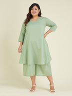 Janasya Light Dobby Cotton Self Design A-Line Top & Bottom Set - Distacart